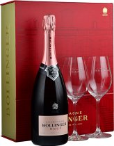 Bollinger Rose NV Champagne 75cl with 2 Elizabeth Glasses in Red Box